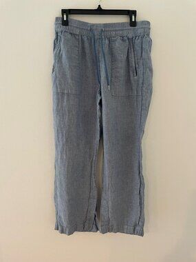 Athleta Retreat high rise wide leg 100% linen comfort chambray pants size 8